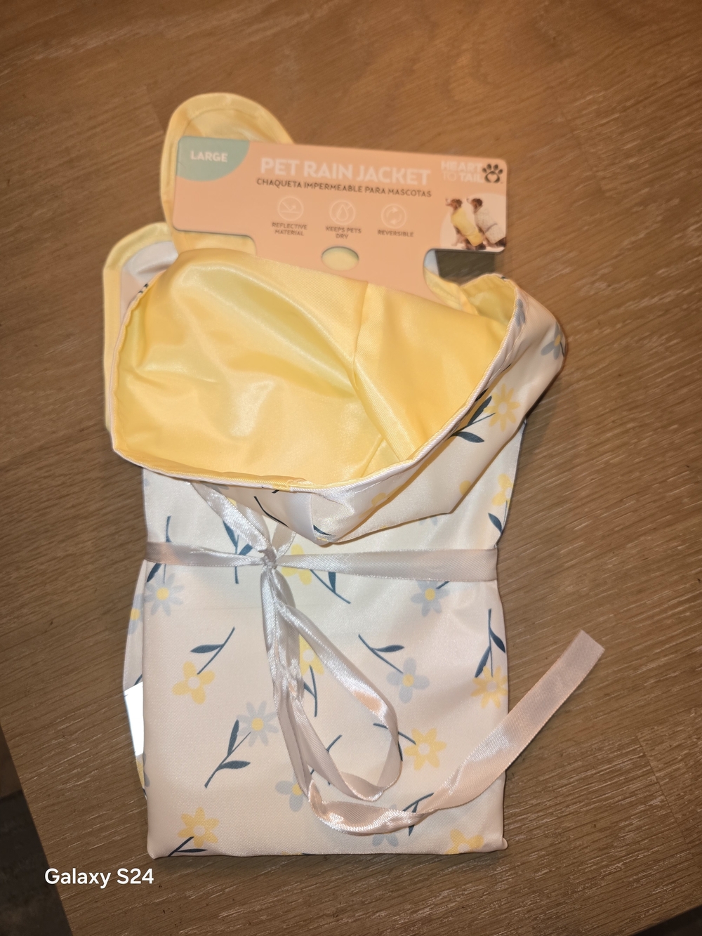 Reversible Yellow Floral Pet Rain Jacket Sz L Heart To Tail Reflective New